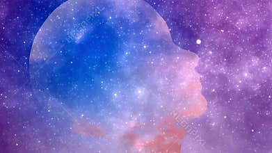 Head silhouette in the sky