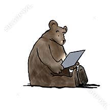 Cartoon bear with tablet