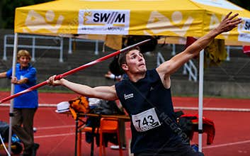 Regensburg, Germany - July 20, 2019: bavarian athletics championship, javelin throw
