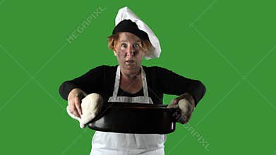 Kitchen Disasters, Woman with Apron and Chefs Hat