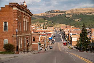 Downtown cityscape view of the tourist gambling town high in the Rocky Mountains,
