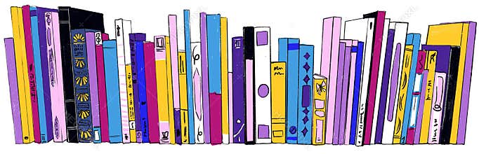 Stack of Books on bookshelves colorful illustration