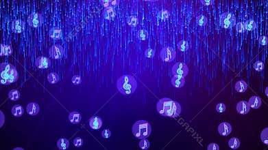 Falling musical notes 4K 3D Loop Animation New Motion Background.