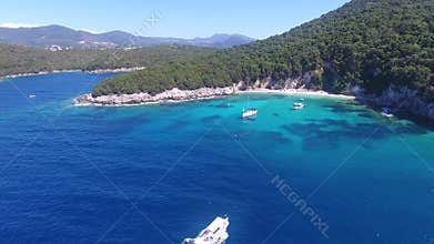 Flying over some boats at Sivota area in Greece