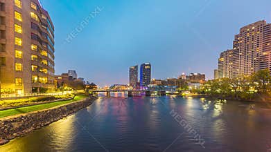 Grand Rapids, Michigan, USA downtown on the river