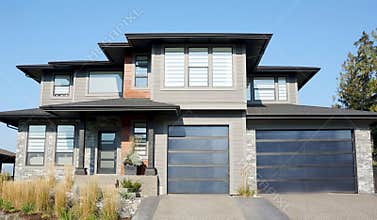 New Gray Black Home House Residence Exterior Double Garage