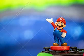 MOSCOW, RUSSIA - October 3, 2020: Super Mario Bros figure character.Super Mario is a Japanese platform video game series and media
