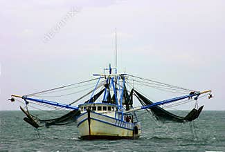 Shrimp boat with nets