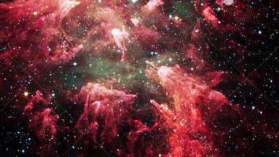 Space flight into Carina Nebula star field. 4K 3D rendering. Flight Through Space With star field, Galaxy and Nebulae