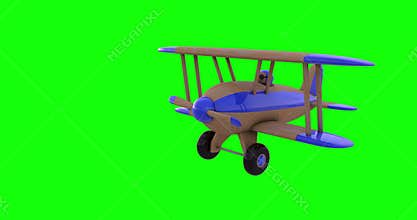 Flying a toy plane on a green screen. 3D render