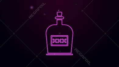 Glowing neon line Alcohol drink Rum bottle icon isolated on purple background. 4K Video motion graphic animation