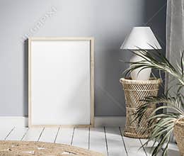 Mock up frame with minimal decor close up in home interior background