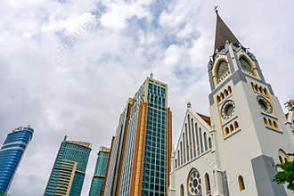 Dar Es Salaam, Tanzania - January 2020: A St. Joseph`s Cathedral church in the Center of of Dar es Salaam, Biggest City