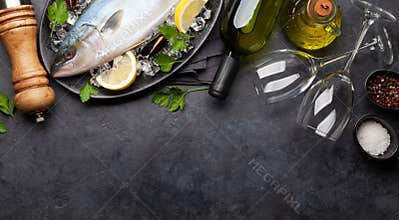 Raw fish cooking. Seafood and ingredients