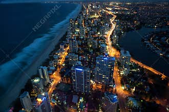 Aerial view of Gold Coast in Night