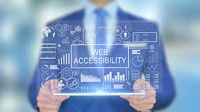 Web accessibility, businessman with hologram concept