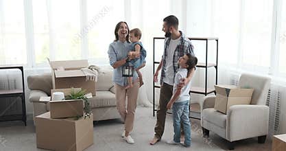Happy family moving into new house