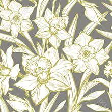 Seamless pattern with hand drawn contours and silhouettes of flowers.