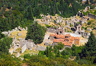 Ruins of old town in Mystras, Greece