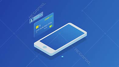 Isometric online shopping and payment, sale, consumerism, and online store. Mobile marketing and e-commerce. Internet