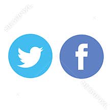 Facebook and Twitter logo editorial illustration