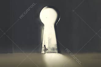 Woman finds a way out through a lock for success and freedom