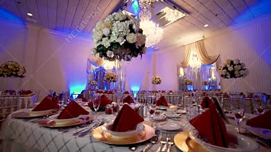 Beautifully organized event,wedding, table setting in red colors