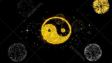 Yin Yang Taoism buddhism daoism religion Icon on Glitter Golden Particles Firework.