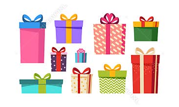 Gift boxes set, presents isolated on white background. Sale, holiday, shopping concept. Collection for Birthday