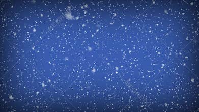 Realistic snowfall on abstract blue copy space background