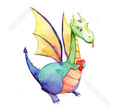 Watercolor drawing of a fairytale dragon with a heart