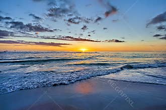 Sunset Over Ocean, Sea And Waves