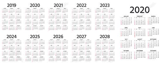 2020 Calendar. Vector illustration. Template year pocket planner