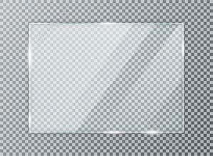Glass plate on transparent background. Acrylic and glass texture with glares and light