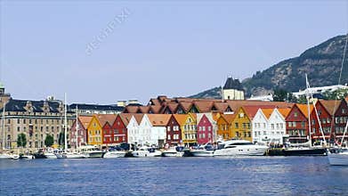 Panoramic view of Port Bergen in Norway, Scandinavia