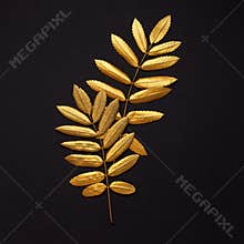 Flat lay creative autumn composition. Golden leaves on black background top view copy space. Fall concept. Autumn background.