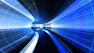 Abstract speed motion in a blue virtual reality tunnel