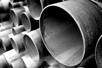 Steel pipes in black and white