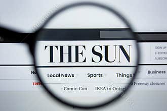 Los Angeles, California, USA - 21 Jule 2019: Illustrative Editorial of SBSUN.COM website homepage. THE SUN logo visible