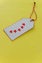 Five-star review on a label. Feedback concept