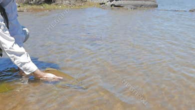 Releasing a trout in the western lakes of tasmania