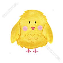 Spring, easter, yellow chicken in watercolor