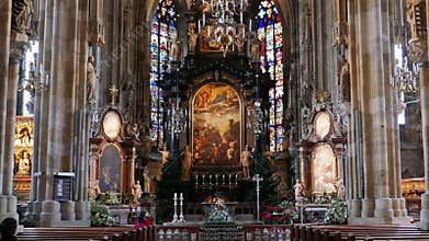 POV walking inside of St. Stephen`s Cathedral, Vienna