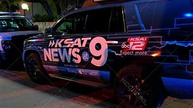 SAN ANTONIO, TEXAS - 10/26/2019 - Local news agency, Ksat News on Channel 9 parked at evening at event
