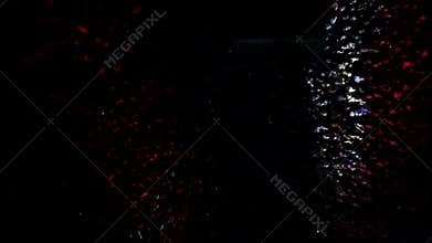 Top sky view of huge public crowd of fans at open air concert Prodigy rock star band musical perfo