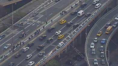 Rush hour in Brooklyn Bridge entrance. New York City