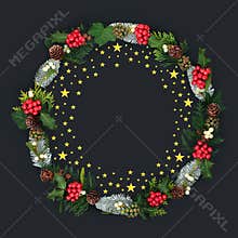Gold Star With Winter Flora Christmas Wreath