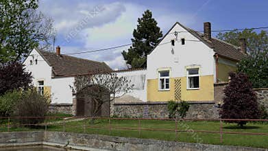 Country farm, farm house. Village cottage in idyllic countryside
