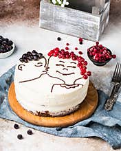 St. Valentine`s Day, Mother`s Day, Birthday Cake. festive dessert. Woman`s day cake. Cake for valentines day. Valentines