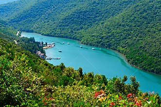 Lim Fjord or Limski canal. Adriatic coast